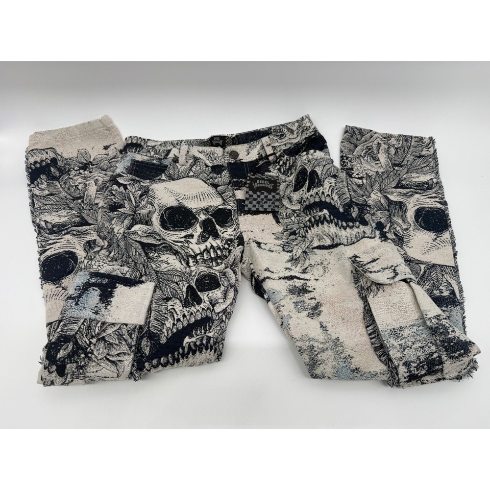 Rebel Vengeance Mens Skull Tapestry Cargo Pants Tapestry Woven Streetwear 30x30